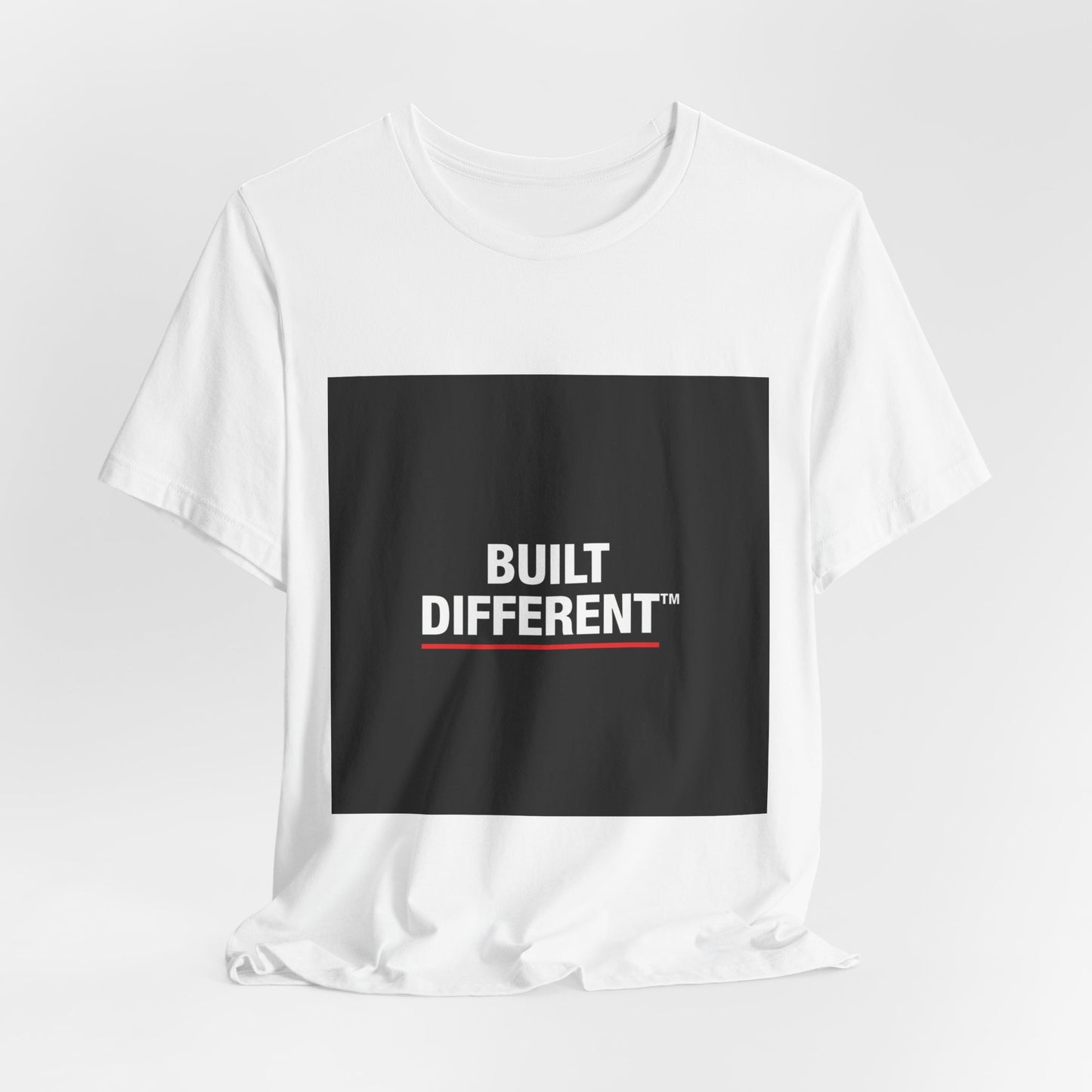 Built Different T-Shirt — Bold Graphic Tee with Contrasting Black Box and Red Accent