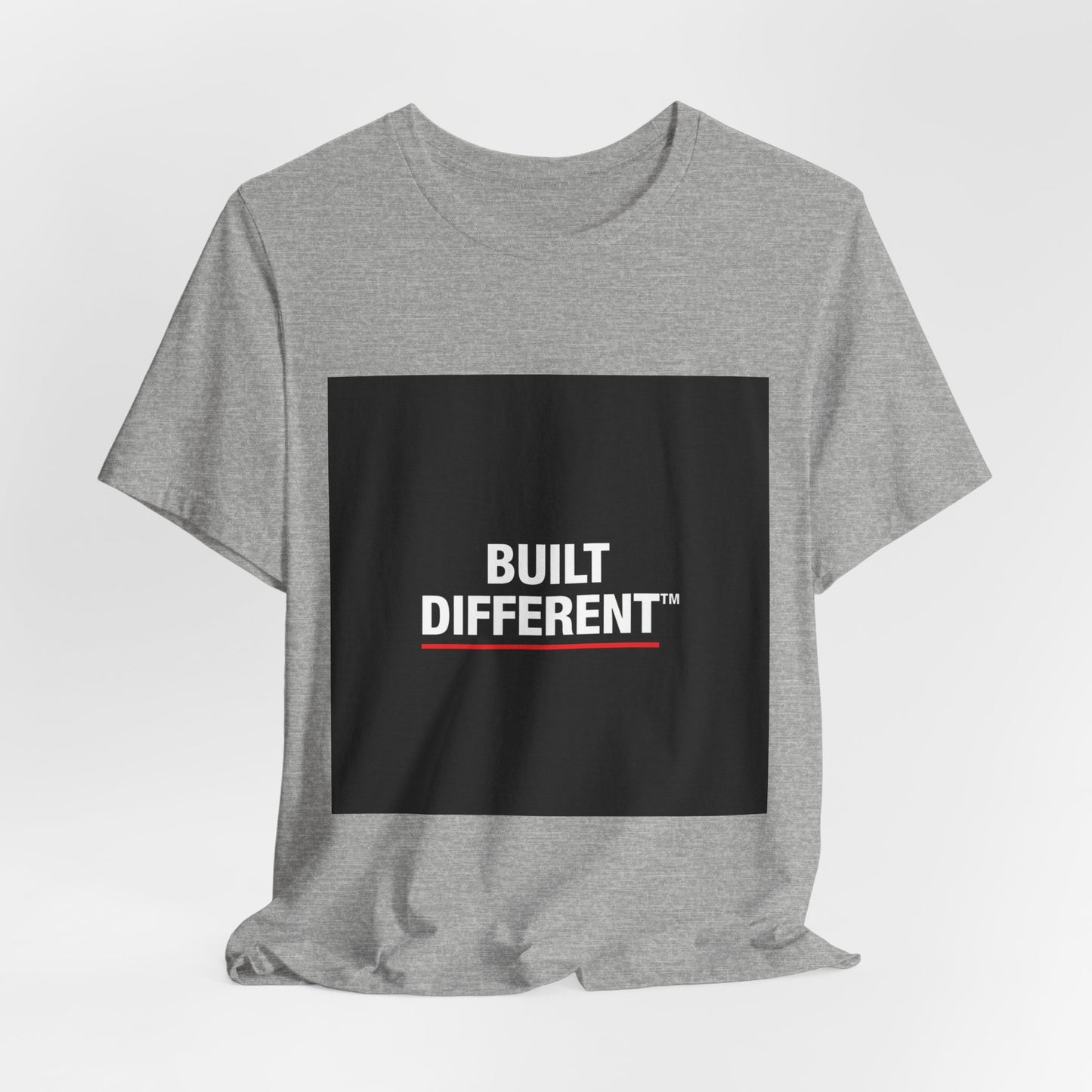 Built Different T-Shirt — Bold Graphic Tee with Contrasting Black Box and Red Accent