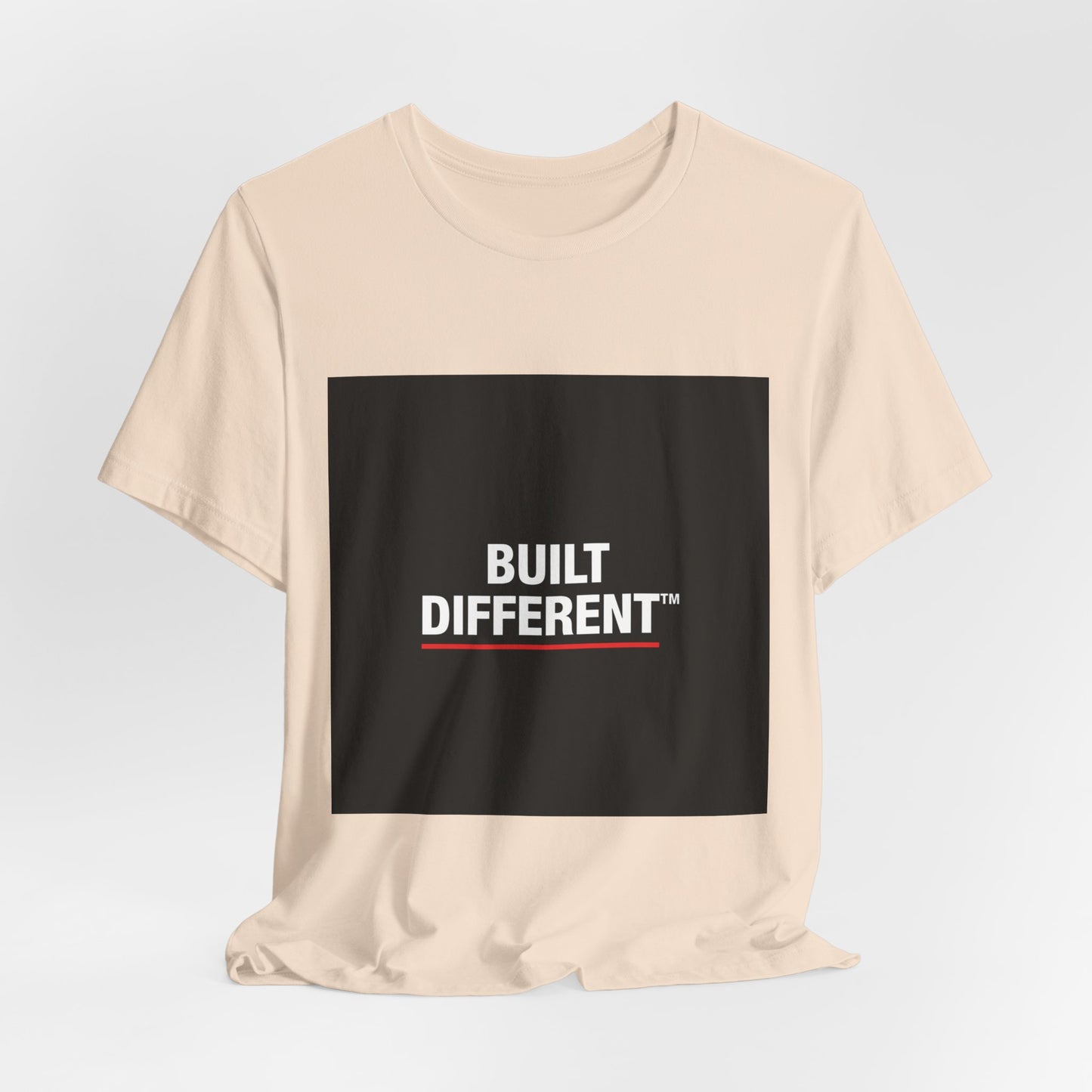 Built Different T-Shirt — Bold Graphic Tee with Contrasting Black Box and Red Accent