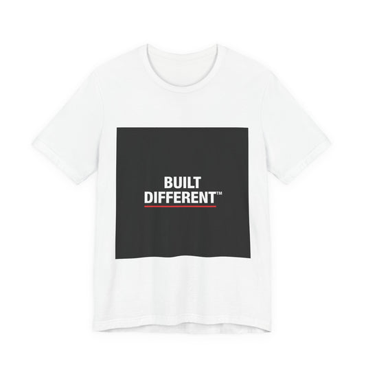 Built Different T-Shirt — Bold Graphic Tee with Contrasting Black Box and Red Accent
