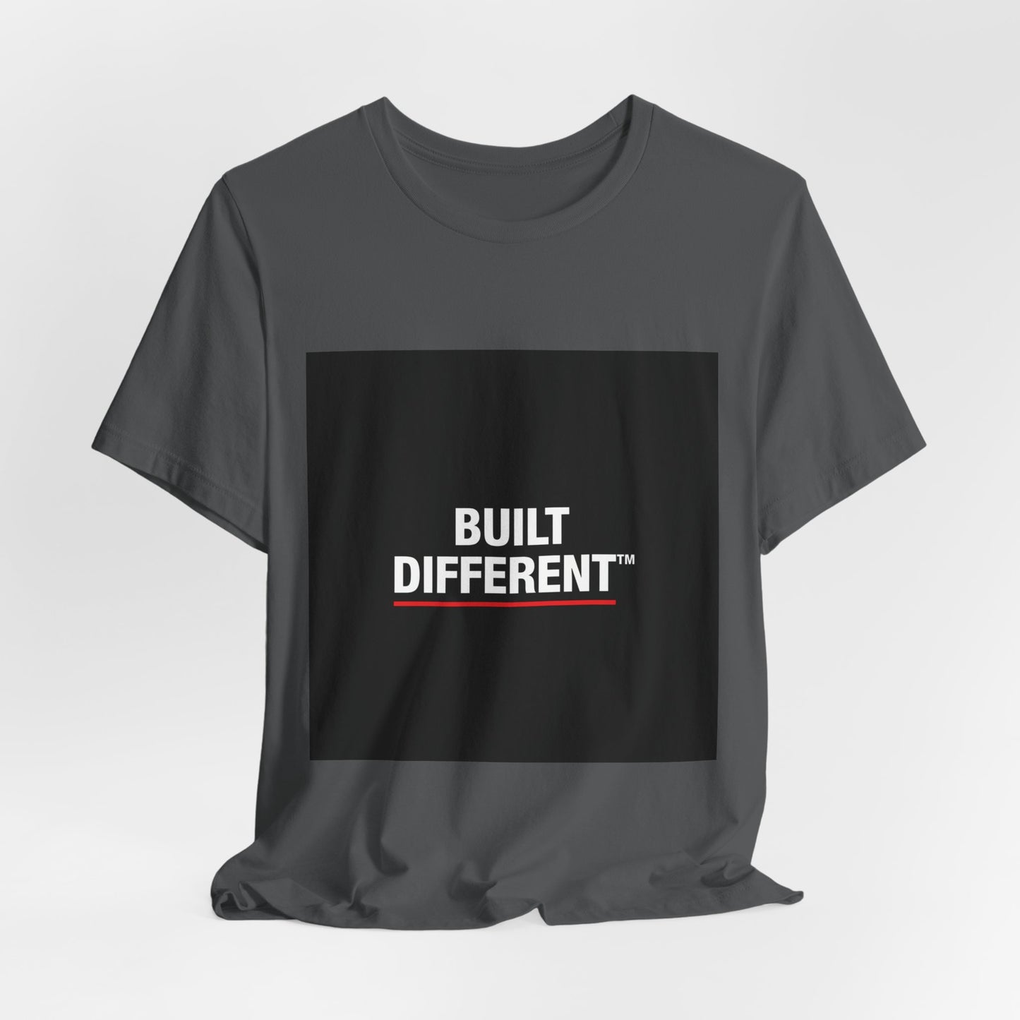 Built Different T-Shirt — Bold Graphic Tee with Contrasting Black Box and Red Accent