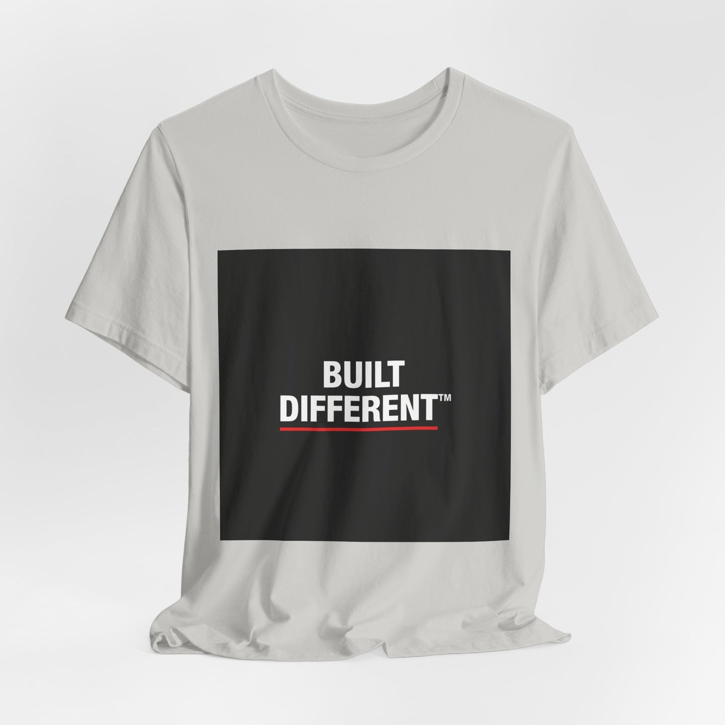 Built Different T-Shirt — Bold Graphic Tee with Contrasting Black Box and Red Accent
