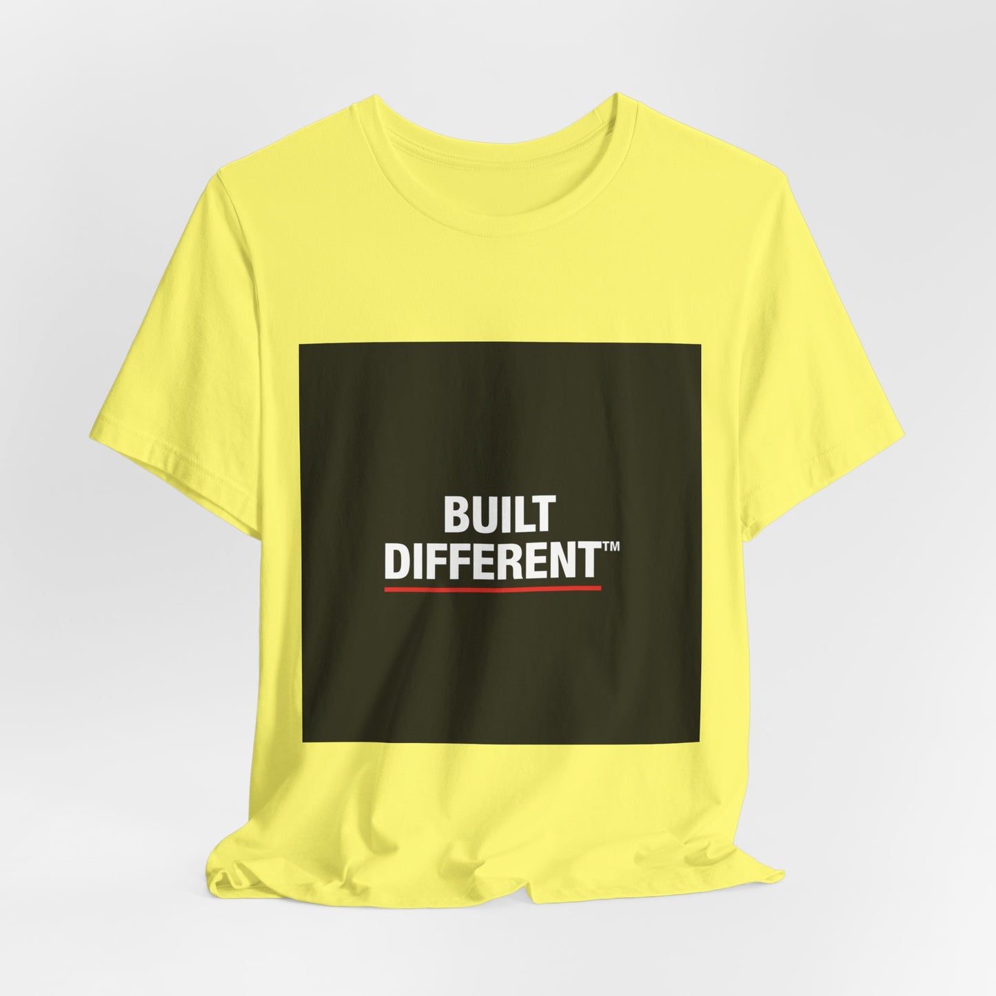 Built Different T-Shirt — Bold Graphic Tee with Contrasting Black Box and Red Accent